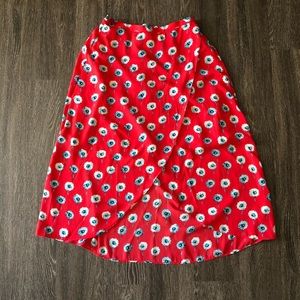 Red dandelion faux wrap skirt